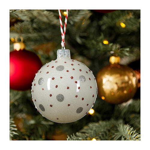 Set of Christmas balls, different colours with polka dots, 80 mm, blown glass 4