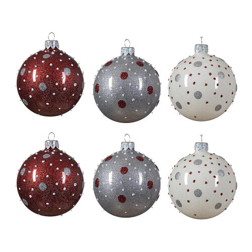 Set of Christmas balls, different colours with polka dots, 80 mm, blown glass 5
