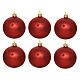 Set of 6 Christmas balls, 80 mm, matte red with glittery star, blown glass s2