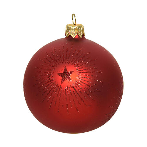 Pallina natalizia vetro soffiato rossa decori glitter stella 80mm 1