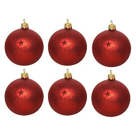 Red blown glass Christmas bauble with glitter star decorations 80mm