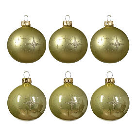 Weihnachtsbaumkugeln, 6-teiliges Set, sortiert, Pistaziengrün, matt/glänzend, 60 mm, geblasenes Glas