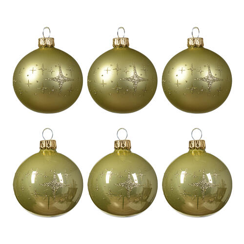 Weihnachtsbaumkugeln, 6-teiliges Set, sortiert, Pistaziengrün, matt/glänzend, 60 mm, geblasenes Glas 2