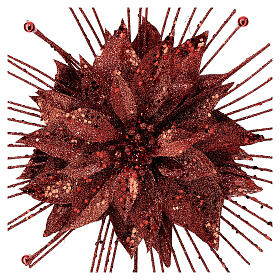 Cimier pour sapin étoile de Noël rouge pailleté 35 cm