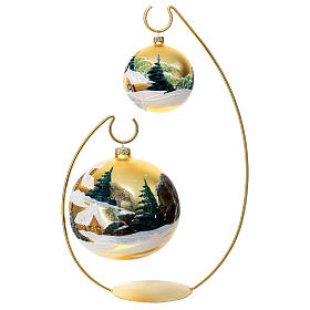 Double stand for Christmas balls of 100 mm, golden finish