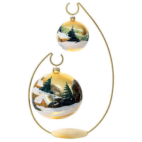 Double stand for Christmas balls of 100 mm, golden finish 2