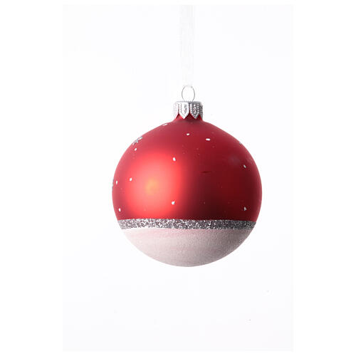 Set of Christmas balls, white red and silver with red car and Christmas tree, 80 mm, blown glass 10