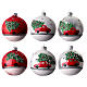 Set of Christmas balls, white red and silver with red car and Christmas tree, 80 mm, blown glass s1