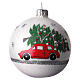 Set of Christmas balls, white red and silver with red car and Christmas tree, 80 mm, blown glass s6