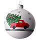 Set of Christmas balls, white red and silver with red car and Christmas tree, 80 mm, blown glass s7