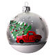 Boule de Noël assortie voiture avec sapin blanc argent rouge 80 mm verre soufflé s4