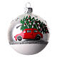 Boule de Noël assortie voiture avec sapin blanc argent rouge 80 mm verre soufflé s5
