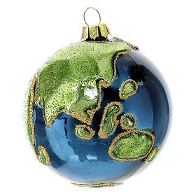 Pallina Natale globo terrestre vetro dipinta a mano 80 mm 