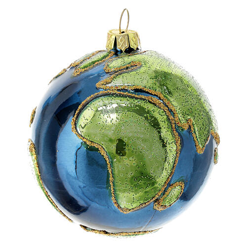 Pallina Natale globo terrestre vetro dipinta a mano 80 mm  1