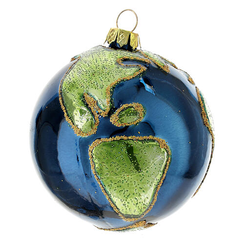 Pallina Natale globo terrestre vetro dipinta a mano 80 mm  3