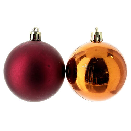 Set of 13 Christmas tree balls of 60 mm, recycled plastic, red copper and brown 3