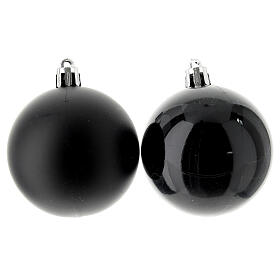 Set of 13 Christmas tree balls of 60 mm, black recycled plastic