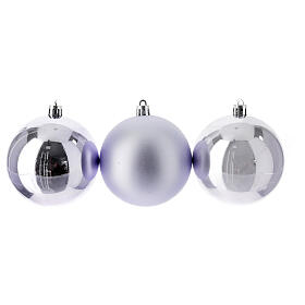 Set of 6 Christmas tree balls of 80 mm, lilac recycled plastic