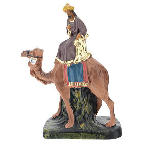 Rey Mago Gaspar con camello de yeso coloreado 10 cm Arte Barsanti