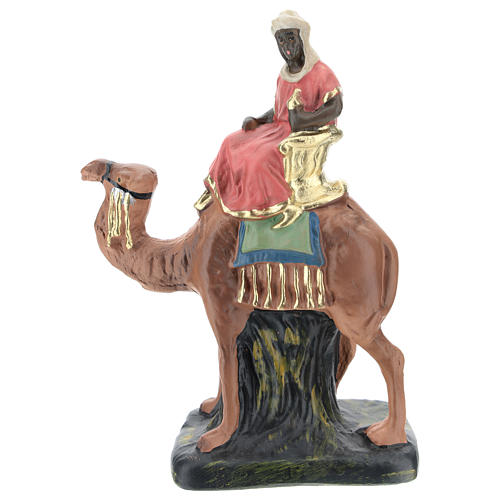 Roi Mage Balthazar sur chameau plâtre coloré pour crèche 10 cm Arte Barsanti 1
