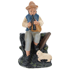 Statuina zampognaro con pecora gesso colorato presepi 10 cm Barsanti