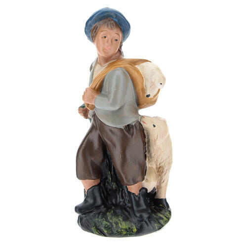Shepherd with sheep plaster statue for Nativity Scene 10 cm 1