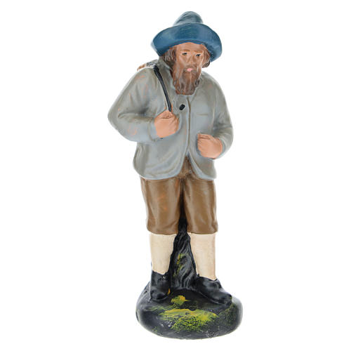 Statua pastore con cappello e sacca gesso colorato presepi 10 cm Barsanti 1