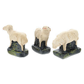 Set aus drei Schafen aus Gips handbemalt von Arte Barsanti, 10 cm