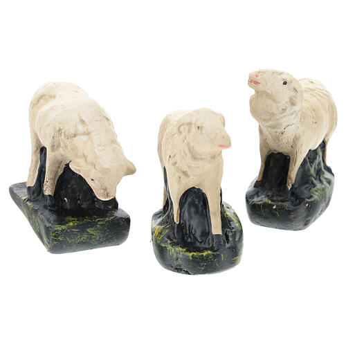 Set aus drei Schafen aus Gips handbemalt von Arte Barsanti, 10 cm 1