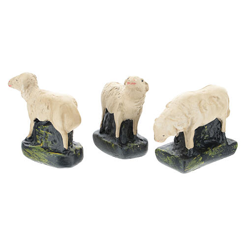 Set of 3 sheep plaster statue for Nativity Scene 10 cm 2