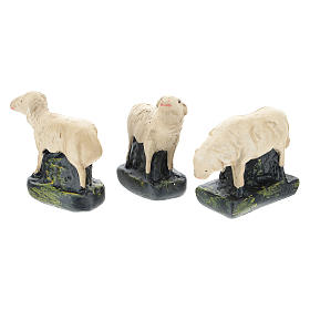 Set trois moutons Arte Barsanti plâtre coloré pour crèche de 10 cm