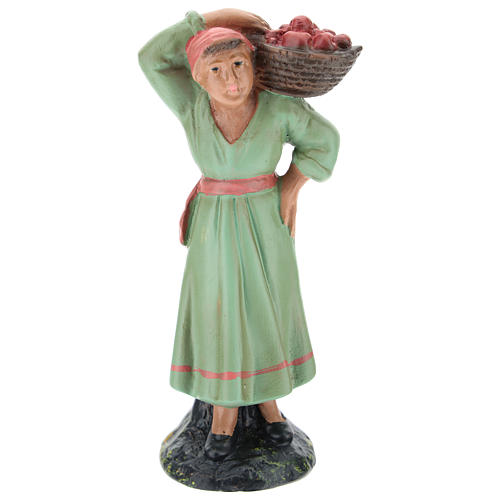 Figurine paysanne avec panier de pommes plâtre coloré pour crèche Arte Barsanti de 15 cm 1