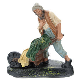 Figurine agriculteur avec charrette plâtre coloré pour crèche Arte Barsanti de 15 cm