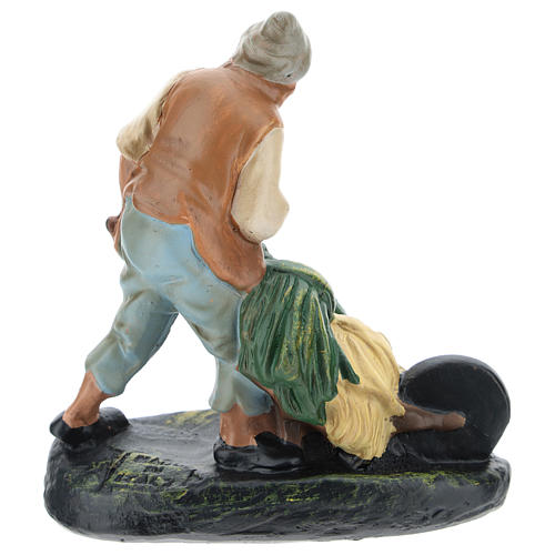 Figurine agriculteur avec charrette plâtre coloré pour crèche Arte Barsanti de 15 cm 2