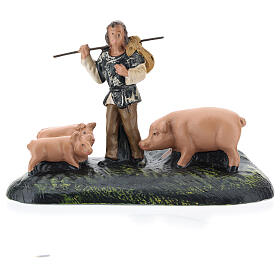 Hirte mit Schweineherde aus Gips handbemalt von Arte Barsanti, 15 cm