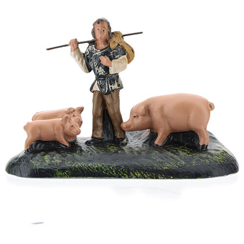 Hirte mit Schweineherde aus Gips handbemalt von Arte Barsanti, 15 cm 1