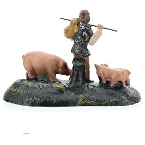 Hirte mit Schweineherde aus Gips handbemalt von Arte Barsanti, 15 cm 4