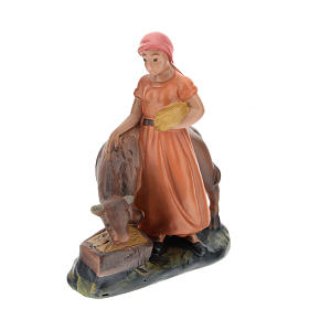 Statua pastorella con bue gesso per presepi di 15 cm Arte Barsanti