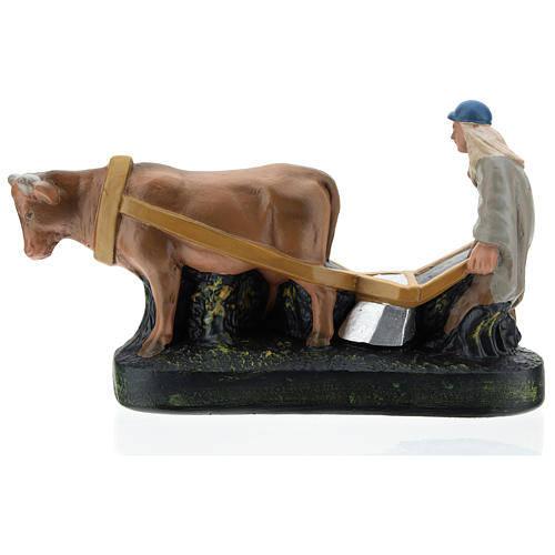 Agriculteur avec charrue et boeuf crèche Arte Barsanti de 15 cm 1