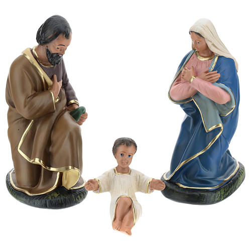 Natividade gesso 3 figuras pintadas à mão Arte Barsanti 20 cm 1