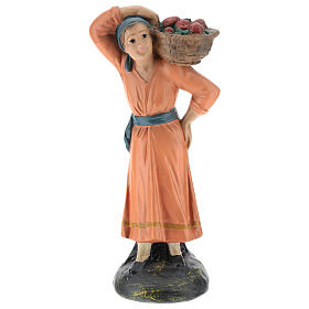 Bäuerin mit Apfelkorb für Krippen handbemalt von Arte Barsanti, 20 cm