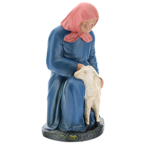 Hirtin sitzend mit Schaf für Krippen handbemalt von Arte Barsanti, 20 cm 1