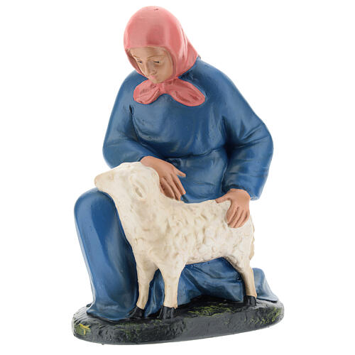 Peça pastorinhaa de joelhos com ovelha Arte Barsanti para presépio gesso com figuras de 20 cm de altura média 3