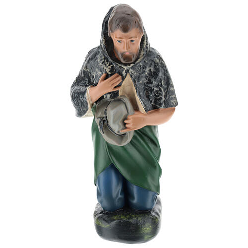 Kneeling shepherd statue with hat in plaster, for 30 cm Arte Barsanti Nativity 1