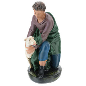 Schäfer kniend mit Schaf für Krippen handbemalt von Arte Barsanti, 30 cm