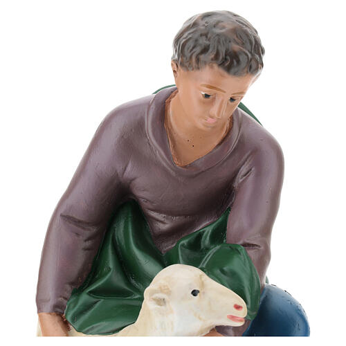 Kneeling shepherd with sheep in plaster for Arte Barsanti Nativity Scene 30 cm 2