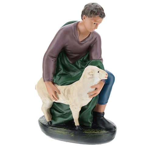 Figurine Crèche Berger Avec Mouton - Peinte à La Main, Polyrésine - Hauteur 29 Cm - Décoration De Noël Ou Table