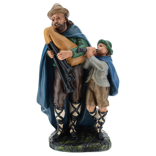 Bagpiper with child in plaster for Arte Barsanti Nativity Scene 30 cm 1