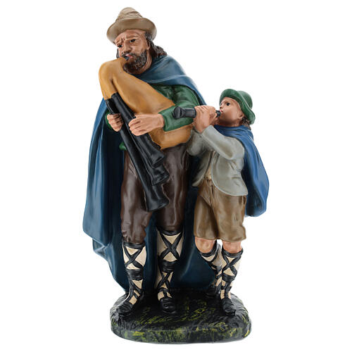 Bagpiper statue with child in plaster, for 30 cm Arte Barsanti Nativity 1