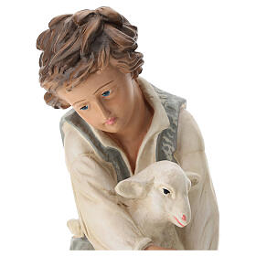 Kneeling boy shepherd with sheep in plaster, for 40 cm Arte Barsanti Nativity